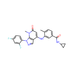 Cc1ccc(C(=O)NC2CC2)cc1Nc1cc(=O)n(C)c2c1cnn2-c1ccc(F)cc1F ZINC000039273513