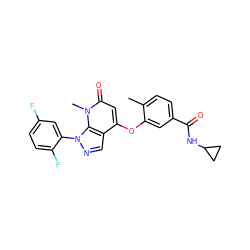 Cc1ccc(C(=O)NC2CC2)cc1Oc1cc(=O)n(C)c2c1cnn2-c1cc(F)ccc1F ZINC000043079848