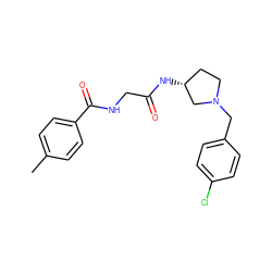 Cc1ccc(C(=O)NCC(=O)N[C@@H]2CCN(Cc3ccc(Cl)cc3)C2)cc1 ZINC000029125430