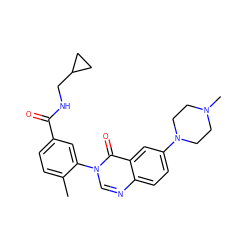 Cc1ccc(C(=O)NCC2CC2)cc1-n1cnc2ccc(N3CCN(C)CC3)cc2c1=O ZINC000084670936