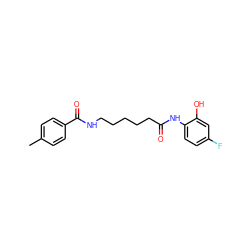 Cc1ccc(C(=O)NCCCCCC(=O)Nc2ccc(F)cc2O)cc1 ZINC000117587238