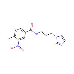 Cc1ccc(C(=O)NCCCn2ccnc2)cc1[N+](=O)[O-] ZINC000001794259