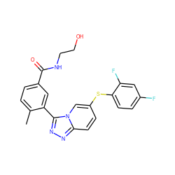 Cc1ccc(C(=O)NCCO)cc1-c1nnc2ccc(Sc3ccc(F)cc3F)cn12 ZINC000035902235