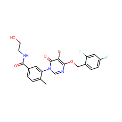 Cc1ccc(C(=O)NCCO)cc1-n1cnc(OCc2ccc(F)cc2F)c(Br)c1=O ZINC000072175392