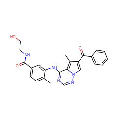 Cc1ccc(C(=O)NCCO)cc1Nc1ncnn2cc(C(=O)c3ccccc3)c(C)c12 ZINC000072175975