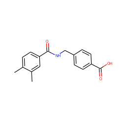 Cc1ccc(C(=O)NCc2ccc(C(=O)O)cc2)cc1C ZINC000013091885