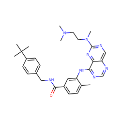 Cc1ccc(C(=O)NCc2ccc(C(C)(C)C)cc2)cc1Nc1ncnc2cnc(N(C)CCN(C)C)nc12 ZINC000148203946