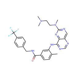Cc1ccc(C(=O)NCc2ccc(C(F)(F)F)cc2)cc1Nc1ncnc2cnc(N(C)CCN(C)C)nc12 ZINC000148206352