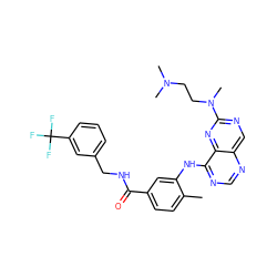 Cc1ccc(C(=O)NCc2cccc(C(F)(F)F)c2)cc1Nc1ncnc2cnc(N(C)CCN(C)C)nc12 ZINC000148192108