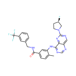 Cc1ccc(C(=O)NCc2cccc(C(F)(F)F)c2)cc1Nc1ncnc2cnc(N3CC[C@@H](F)C3)nc12 ZINC000148189630