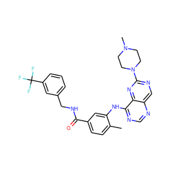 Cc1ccc(C(=O)NCc2cccc(C(F)(F)F)c2)cc1Nc1ncnc2cnc(N3CCN(C)CC3)nc12 ZINC000148178745