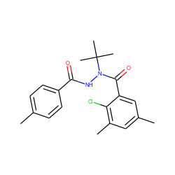 Cc1ccc(C(=O)NN(C(=O)c2cc(C)cc(C)c2Cl)C(C)(C)C)cc1 ZINC000103196134