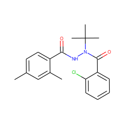 Cc1ccc(C(=O)NN(C(=O)c2ccccc2Cl)C(C)(C)C)c(C)c1 ZINC000103198970