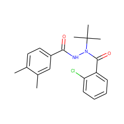 Cc1ccc(C(=O)NN(C(=O)c2ccccc2Cl)C(C)(C)C)cc1C ZINC000103198975