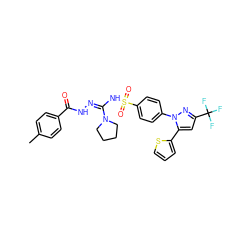 Cc1ccc(C(=O)NN=C(NS(=O)(=O)c2ccc(-n3nc(C(F)(F)F)cc3-c3cccs3)cc2)N2CCCC2)cc1 ZINC000914431328