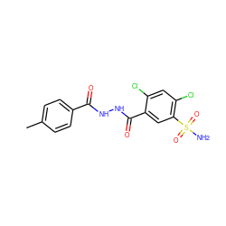 Cc1ccc(C(=O)NNC(=O)c2cc(S(N)(=O)=O)c(Cl)cc2Cl)cc1 ZINC000015903994