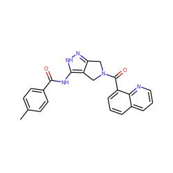 Cc1ccc(C(=O)Nc2[nH]nc3c2CN(C(=O)c2cccc4cccnc24)C3)cc1 ZINC000014949176