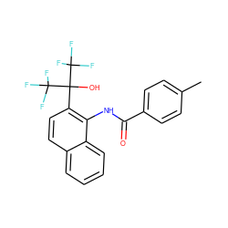 Cc1ccc(C(=O)Nc2c(C(O)(C(F)(F)F)C(F)(F)F)ccc3ccccc23)cc1 ZINC000013489817