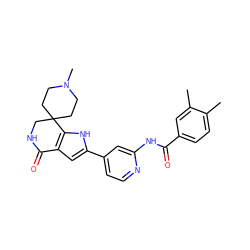 Cc1ccc(C(=O)Nc2cc(-c3cc4c([nH]3)C3(CCN(C)CC3)CNC4=O)ccn2)cc1C ZINC000082157981