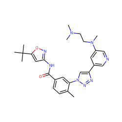 Cc1ccc(C(=O)Nc2cc(C(C)(C)C)on2)cc1-n1cc(-c2cncc(N(C)CCN(C)C)c2)nn1 ZINC000118865696