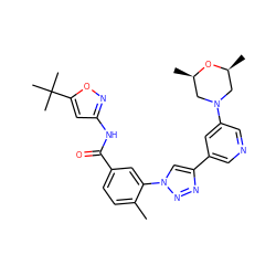 Cc1ccc(C(=O)Nc2cc(C(C)(C)C)on2)cc1-n1cc(-c2cncc(N3C[C@H](C)O[C@H](C)C3)c2)nn1 ZINC000199369935