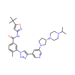 Cc1ccc(C(=O)Nc2cc(C(C)(C)C)on2)cc1-n1cc(-c2cncc(N3CC[C@H](N4CCN(C(C)C)CC4)C3)c2)nn1 ZINC000199381259