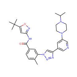 Cc1ccc(C(=O)Nc2cc(C(C)(C)C)on2)cc1-n1cc(-c2cncc(N3CCN(C(C)C)CC3)c2)nn1 ZINC000199373362