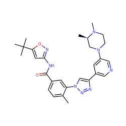 Cc1ccc(C(=O)Nc2cc(C(C)(C)C)on2)cc1-n1cc(-c2cncc(N3CCN(C)[C@H](C)C3)c2)nn1 ZINC000199368422