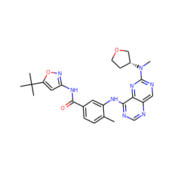 Cc1ccc(C(=O)Nc2cc(C(C)(C)C)on2)cc1Nc1ncnc2cnc(N(C)[C@@H]3CCOC3)nc12 ZINC000148264355