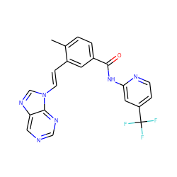 Cc1ccc(C(=O)Nc2cc(C(F)(F)F)ccn2)cc1/C=C/n1cnc2cncnc21 ZINC000043016058