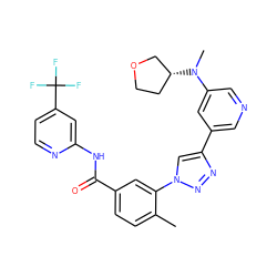 Cc1ccc(C(=O)Nc2cc(C(F)(F)F)ccn2)cc1-n1cc(-c2cncc(N(C)[C@@H]3CCOC3)c2)nn1 ZINC000199377626