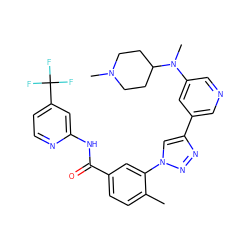 Cc1ccc(C(=O)Nc2cc(C(F)(F)F)ccn2)cc1-n1cc(-c2cncc(N(C)C3CCN(C)CC3)c2)nn1 ZINC000224271111