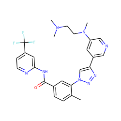 Cc1ccc(C(=O)Nc2cc(C(F)(F)F)ccn2)cc1-n1cc(-c2cncc(N(C)CCN(C)C)c2)nn1 ZINC000199380246