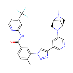 Cc1ccc(C(=O)Nc2cc(C(F)(F)F)ccn2)cc1-n1cc(-c2cncc(N3C[C@@H]4C[C@H]3CN4C)c2)nn1 ZINC000224831322
