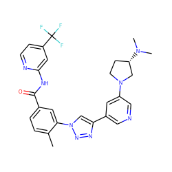 Cc1ccc(C(=O)Nc2cc(C(F)(F)F)ccn2)cc1-n1cc(-c2cncc(N3CC[C@H](N(C)C)C3)c2)nn1 ZINC000199378841