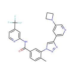 Cc1ccc(C(=O)Nc2cc(C(F)(F)F)ccn2)cc1-n1cc(-c2cncc(N3CCC3)c2)nn1 ZINC000199376011