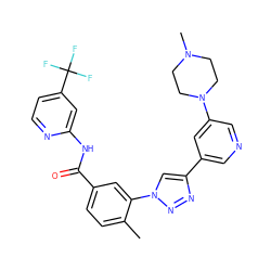 Cc1ccc(C(=O)Nc2cc(C(F)(F)F)ccn2)cc1-n1cc(-c2cncc(N3CCN(C)CC3)c2)nn1 ZINC000224283798