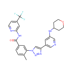 Cc1ccc(C(=O)Nc2cc(C(F)(F)F)ccn2)cc1-n1cc(-c2cncc(NC3CCOCC3)c2)nn1 ZINC000199380177