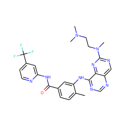 Cc1ccc(C(=O)Nc2cc(C(F)(F)F)ccn2)cc1Nc1ncnc2cnc(N(C)CCN(C)C)nc12 ZINC000148228913
