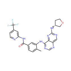 Cc1ccc(C(=O)Nc2cc(C(F)(F)F)ccn2)cc1Nc1ncnc2cnc(N[C@@H]3CCOC3)nc12 ZINC000148258238