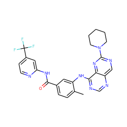 Cc1ccc(C(=O)Nc2cc(C(F)(F)F)ccn2)cc1Nc1ncnc2cnc(N3CCCCC3)nc12 ZINC000148248410