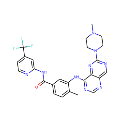 Cc1ccc(C(=O)Nc2cc(C(F)(F)F)ccn2)cc1Nc1ncnc2cnc(N3CCN(C)CC3)nc12 ZINC000148221988