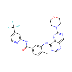 Cc1ccc(C(=O)Nc2cc(C(F)(F)F)ccn2)cc1Nc1ncnc2cnc(N3CCOCC3)nc12 ZINC000148242973