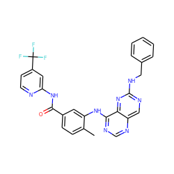 Cc1ccc(C(=O)Nc2cc(C(F)(F)F)ccn2)cc1Nc1ncnc2cnc(NCc3ccccc3)nc12 ZINC000148339948