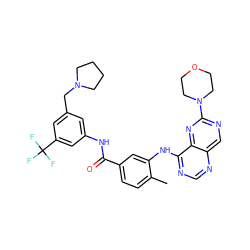 Cc1ccc(C(=O)Nc2cc(CN3CCCC3)cc(C(F)(F)F)c2)cc1Nc1ncnc2cnc(N3CCOCC3)nc12 ZINC000068198107
