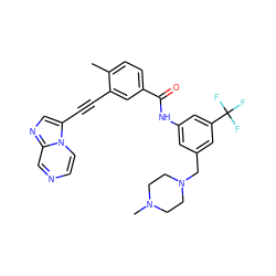 Cc1ccc(C(=O)Nc2cc(CN3CCN(C)CC3)cc(C(F)(F)F)c2)cc1C#Cc1cnc2cnccn12 ZINC000141136734