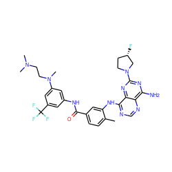 Cc1ccc(C(=O)Nc2cc(N(C)CCN(C)C)cc(C(F)(F)F)c2)cc1Nc1ncnc2c(N)nc(N3CC[C@H](F)C3)nc12 ZINC000148054324