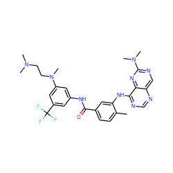 Cc1ccc(C(=O)Nc2cc(N(C)CCN(C)C)cc(C(F)(F)F)c2)cc1Nc1ncnc2cnc(N(C)C)nc12 ZINC000148171764