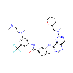 Cc1ccc(C(=O)Nc2cc(N(C)CCN(C)C)cc(C(F)(F)F)c2)cc1Nc1ncnc2cnc(N(C)C[C@@H]3CCCCO3)nc12 ZINC000165274686