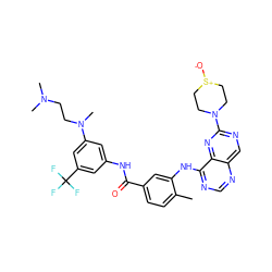 Cc1ccc(C(=O)Nc2cc(N(C)CCN(C)C)cc(C(F)(F)F)c2)cc1Nc1ncnc2cnc(N3CC[S+]([O-])CC3)nc12 ZINC000165265007